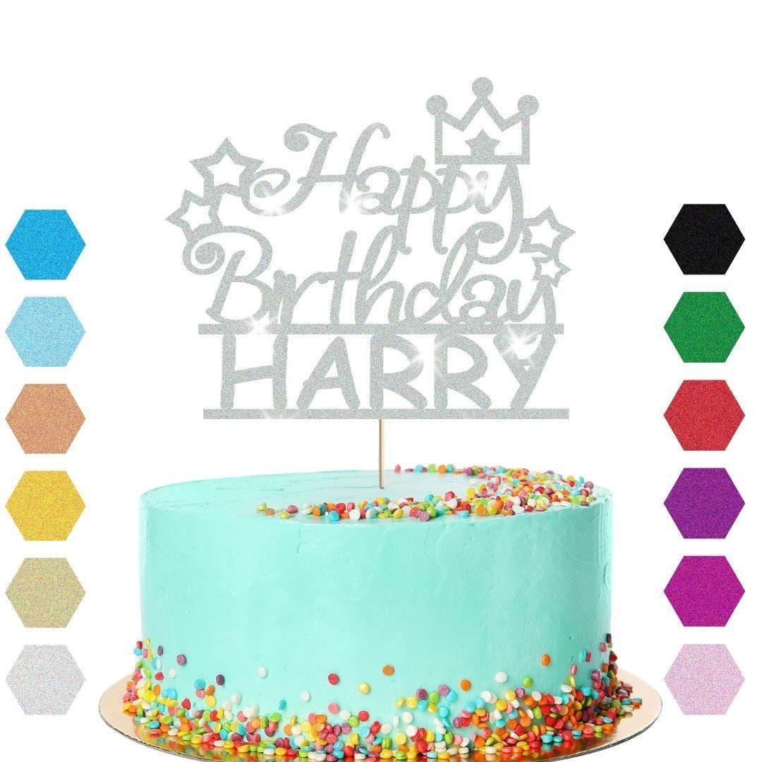 Personalised Prince Crown Glitter Cake Topper Any Name Birthday Cake Decoration