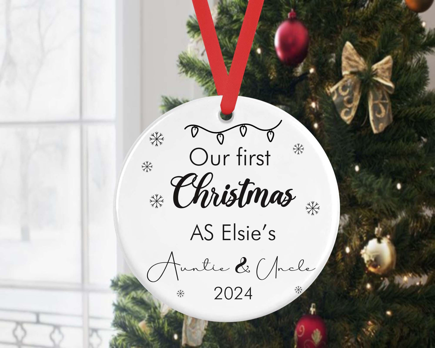 Personalised First Christmas As Auntie Uncle Bauble 1st Xmas Tree Ceramic Ornament Gift
