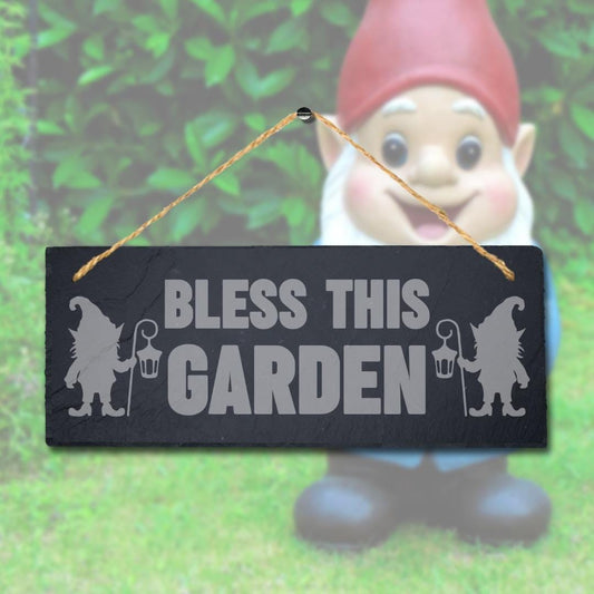 Bless This Garden Laser Engraved Hanging Slate Garden Home Decor Plaque Sign