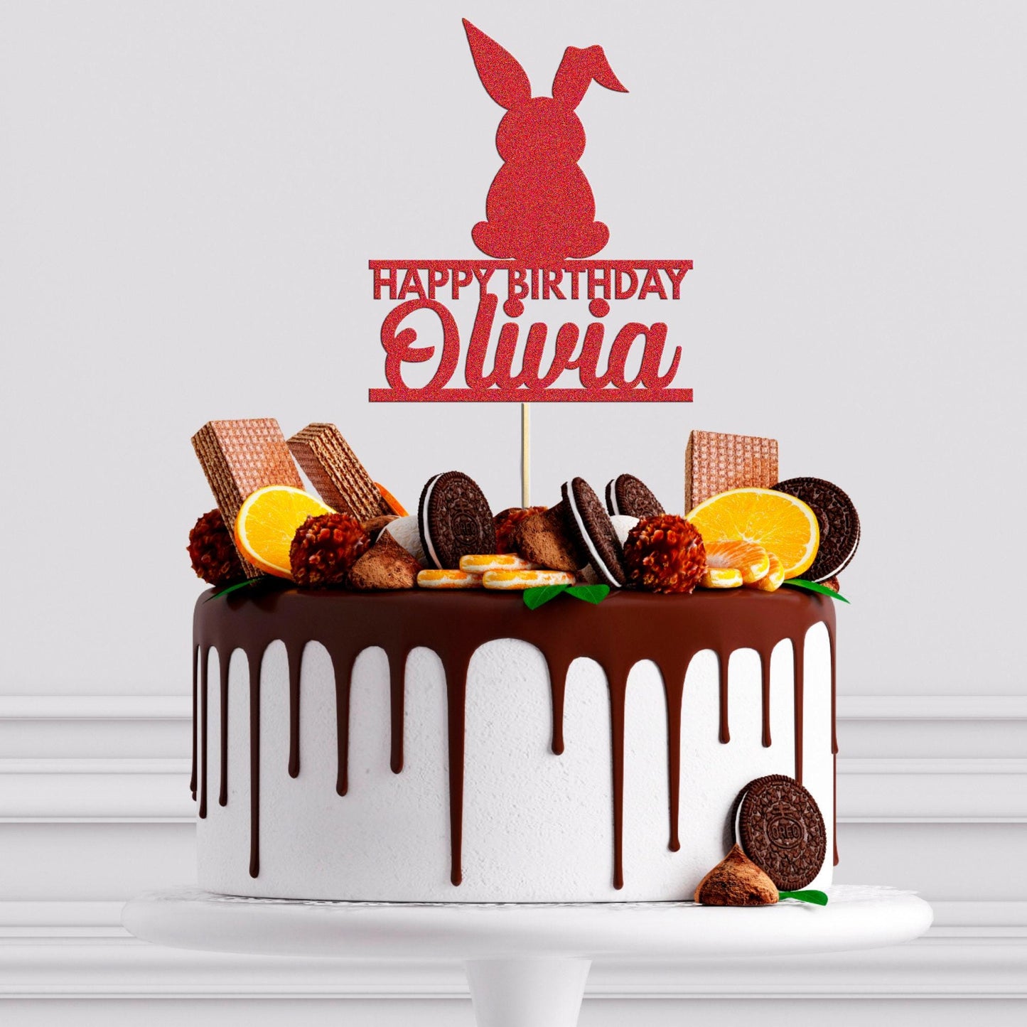 Personalised Glitter Rabbit Birthday Cake Topper: Kids Party Decoration