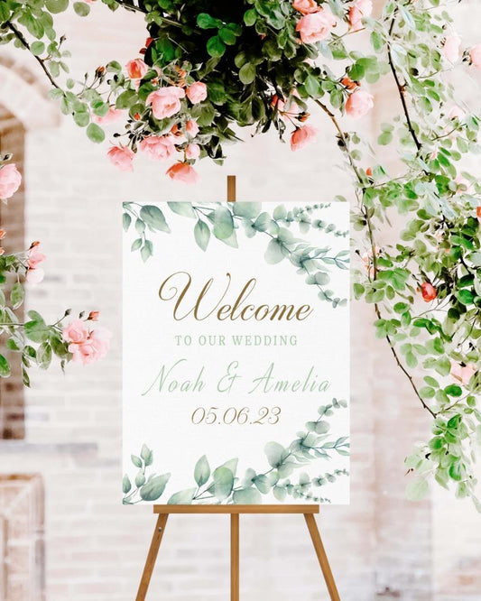 Personalised Eucalyptus Wedding Welcome Sign: Elegant Custom Print (Digital or Foam Board)