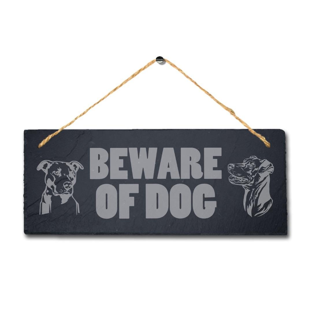 Beware Of Dog Engraved Hanging Slate Kennels Pup Puppy Funny Gift Home Wall Sign