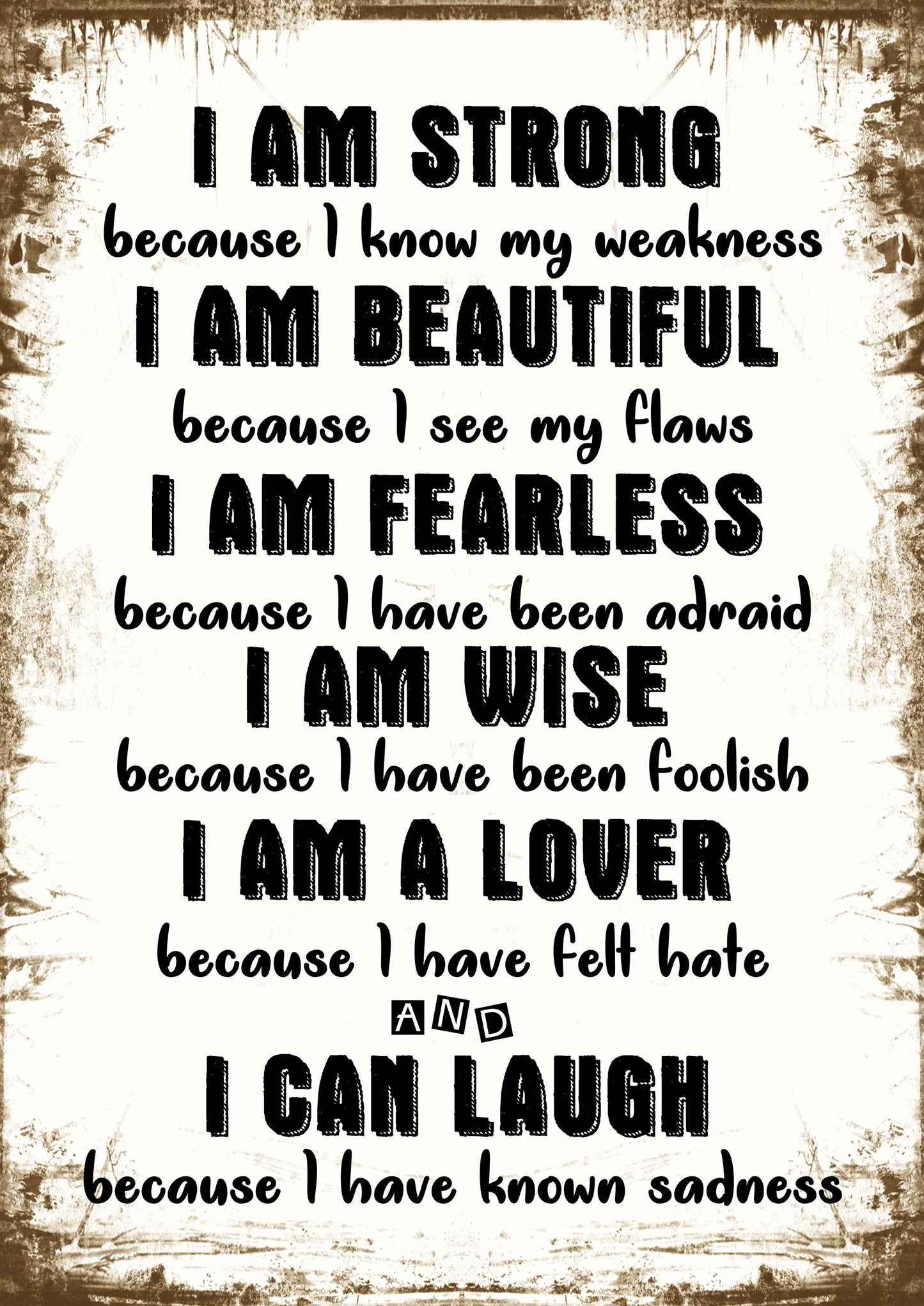 Strong Beautiful Fearless Wise Wall Poster Motivational Quotes Print Room Decor