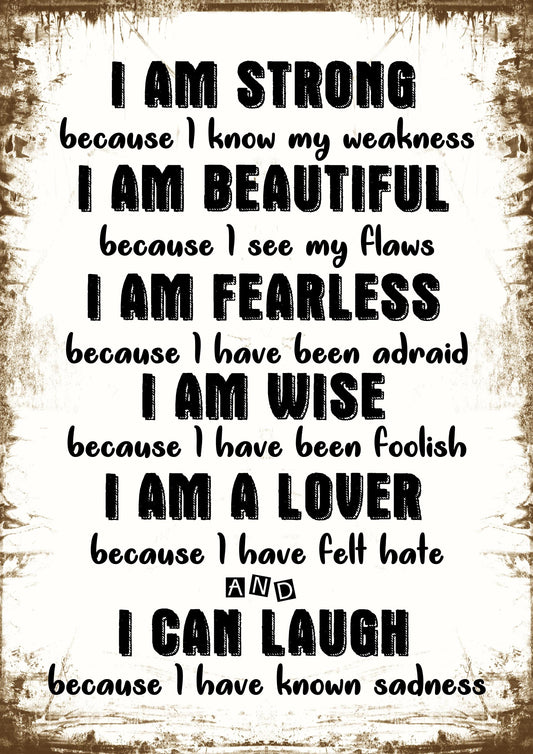 Strong Beautiful Fearless Wise Wall Poster Motivational Quotes Print Room Decor