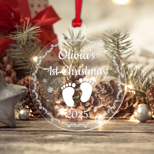 Personalised Babys First Christmas Bauble 1st Xmas Footprints Decoration Gift