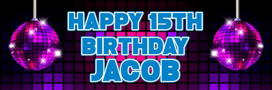 2 Personalised Disco Globe Birthday Party Celebration Banners Decoration Poster