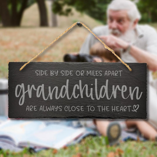 Side By Side Grandchildren Engraved Hanging Slate Wall Plaque Grandparents Gift