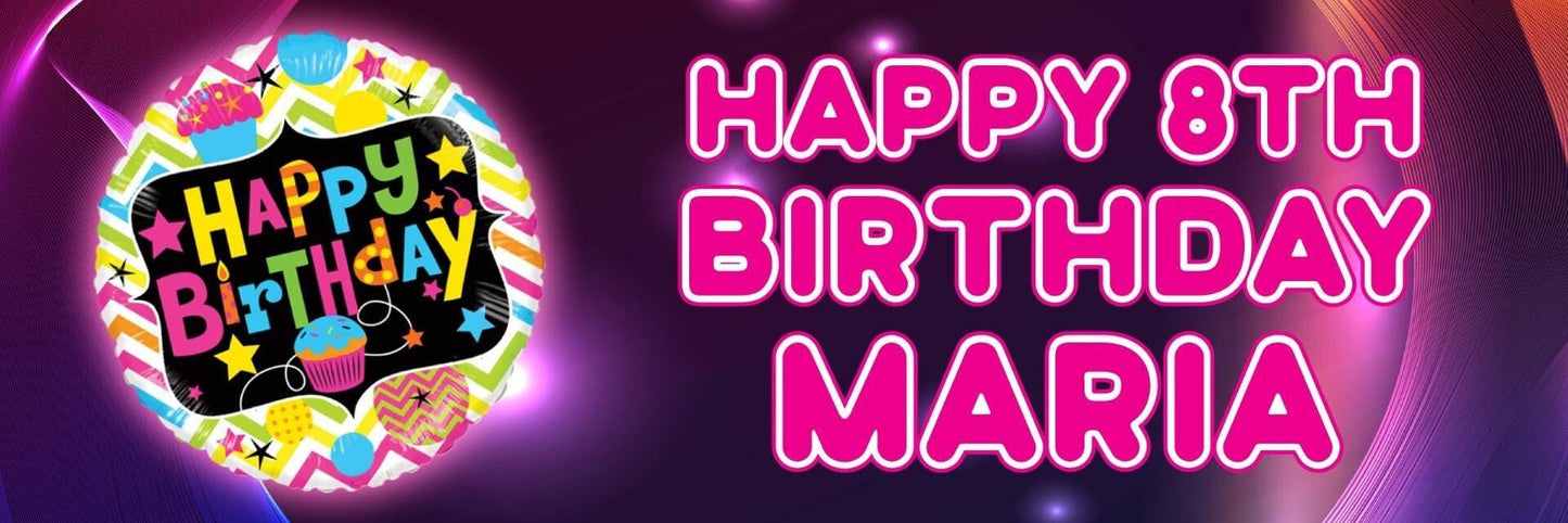 2 Personalised Retro Neon Birthday Design 2 Celebration Banner Decoration Poster