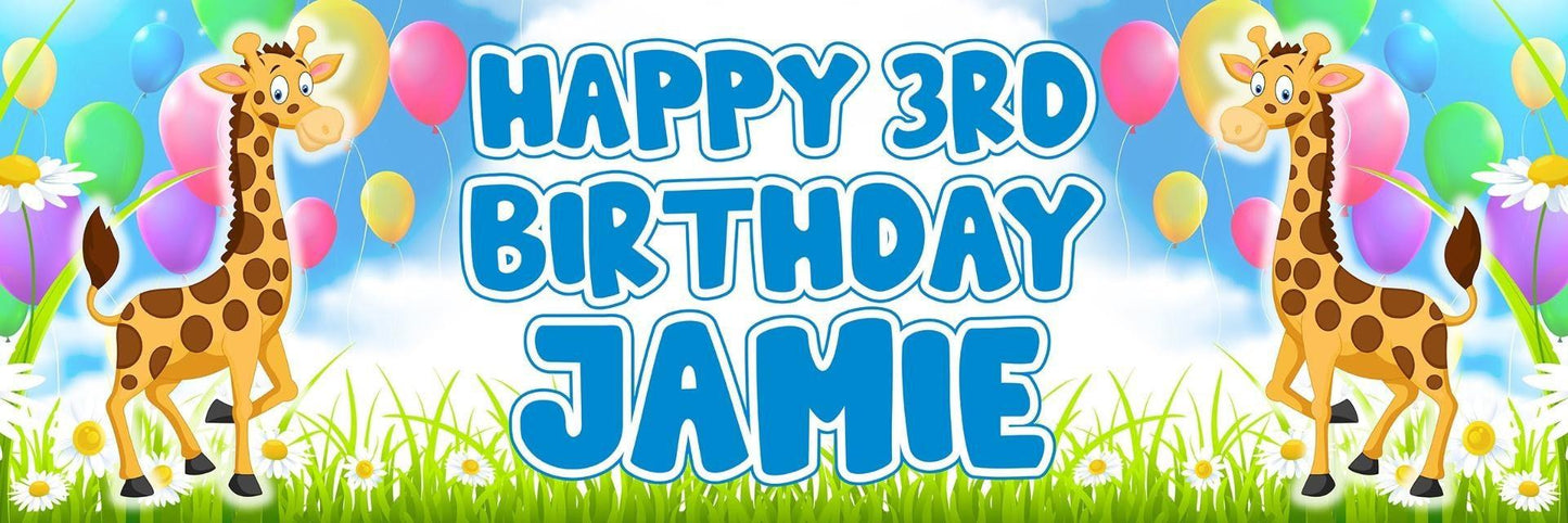 2 Personalised Birthday With Giraffe Banners Party Celebration Decoration Poster