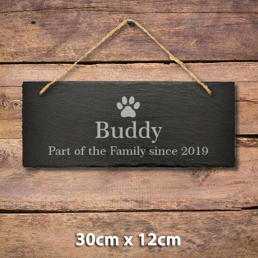 Personalised Pet Name Hanging Slate Sign Engraved Plaque Garden Kennel Dog House