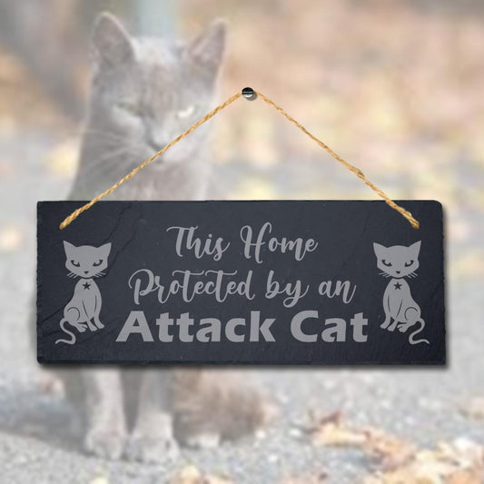 This Home Protected By An Attack Laser Engraved Hanging Slate Gift Plaque Sign