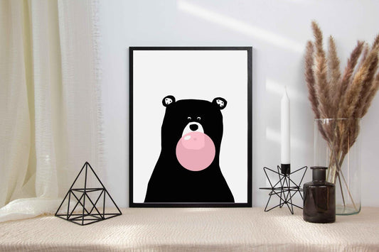 Black Bear Gum Cute Scandinavian Animal Nursery Wall Decor Art Poster Print