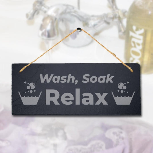 Wash Sock Relax Laser Engraved Hanging Slate Laundry Bath Plaque Sign