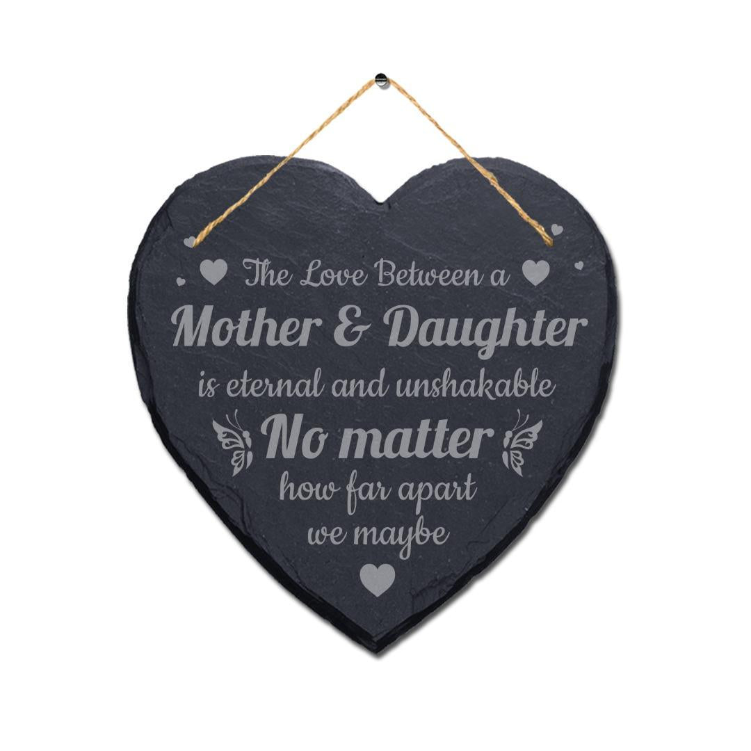 Engraved Heart Slate Plaque: Mother Daughter Gift with Jute Rope
