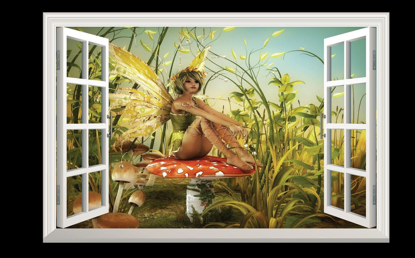 Green Fairy Window View Wall Decal: Woodland Tinker Mural