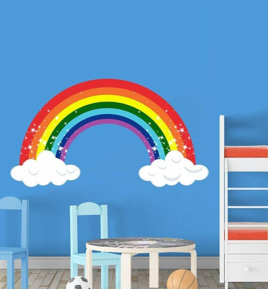 Rainbow Clouds Wall Decal: Vinyl Nursery Kids Bedroom Art Sticker