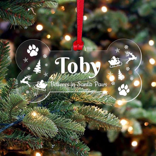 Personalised Dog Christmas Bauble Pet Puppy Xmas Tree Ornament Gift Santa Paws
