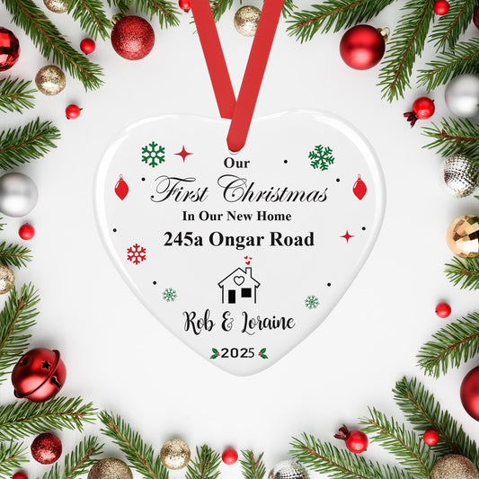 Personalised First Christmas In New Home Ceramic Bauble Ornament