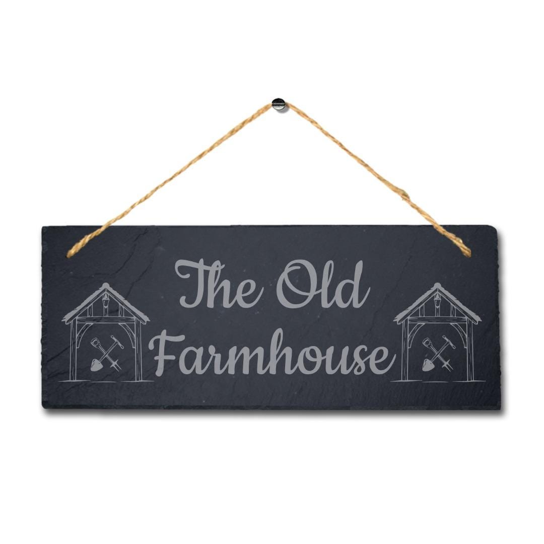 The Old Farmhouse Laser Engraved Hanging Slate Farm House Home Decor Plaque Sign