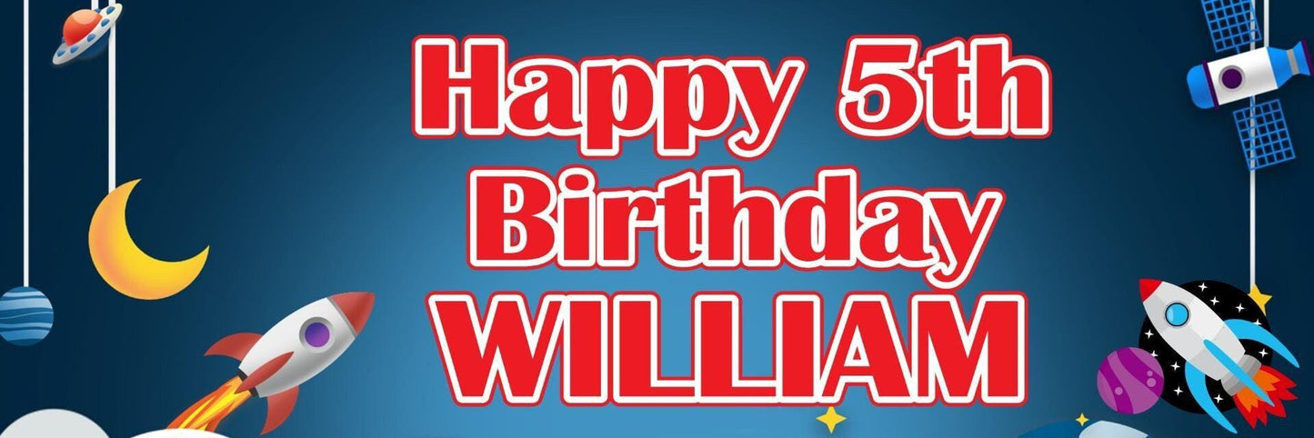 2 Personalised Space Rocket Party Celebration Banners Decoration Posters