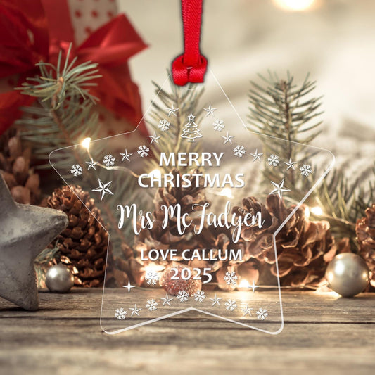 Personalised Christmas Star Bauble Teacher Teaching Assistant Nursery Xmas Gift