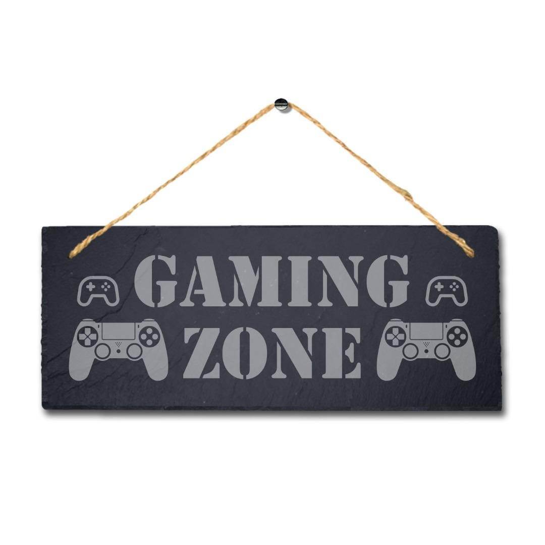 Gaming Zone Laser Engraved Hanging Slate Sports Gaming Room Home Plaque Sign