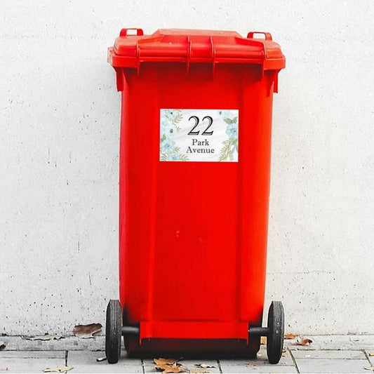 Floral Wheelie Bin Sticker: Custom House Number & Street Name