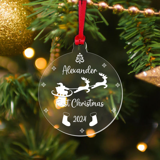 Babys First Christmas Bauble Personalised 1st Xmas Tree Hanging New Born Ornament Name Keepsake