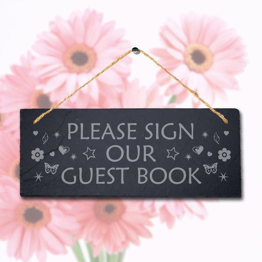 Welcome Guest Book Engraved Hanging Slate Wedding Party Christening Plaque Sign