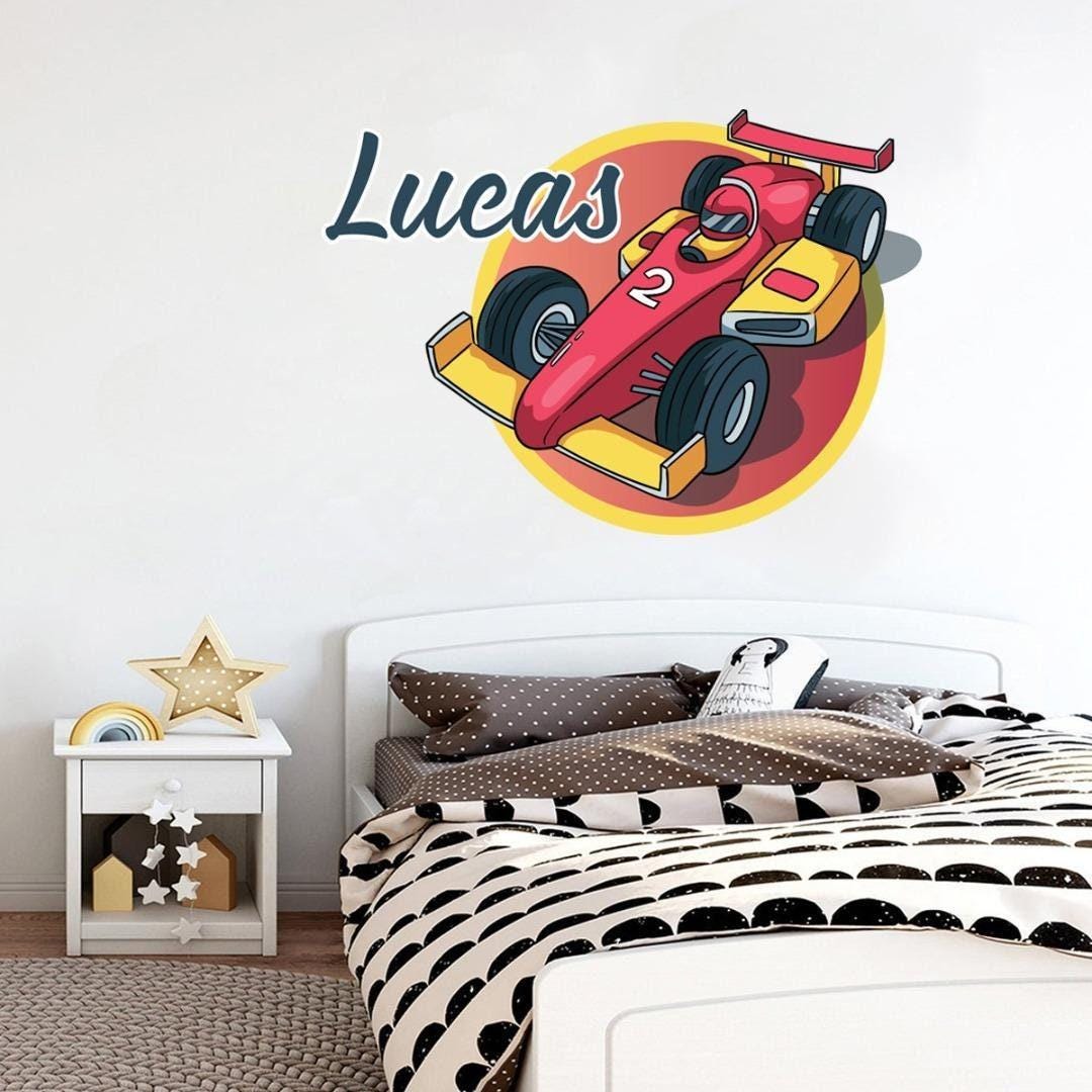 Personalised Racing Car Wall Sticker With Name Decal Vinyl Custom Kids Bedroom