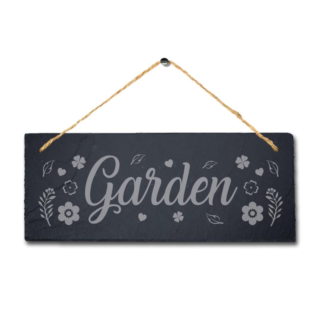Garden Flowers Pattern Laser Engraved Hanging Slate Home Decor Plaque Sign
