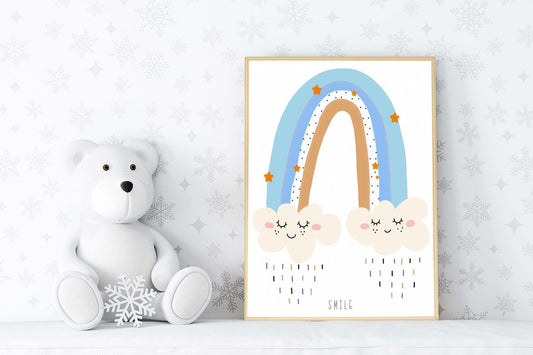Smile Boy Boho Watercolour Hand Painted Effect Rainbow Nursery Wall Art Poster