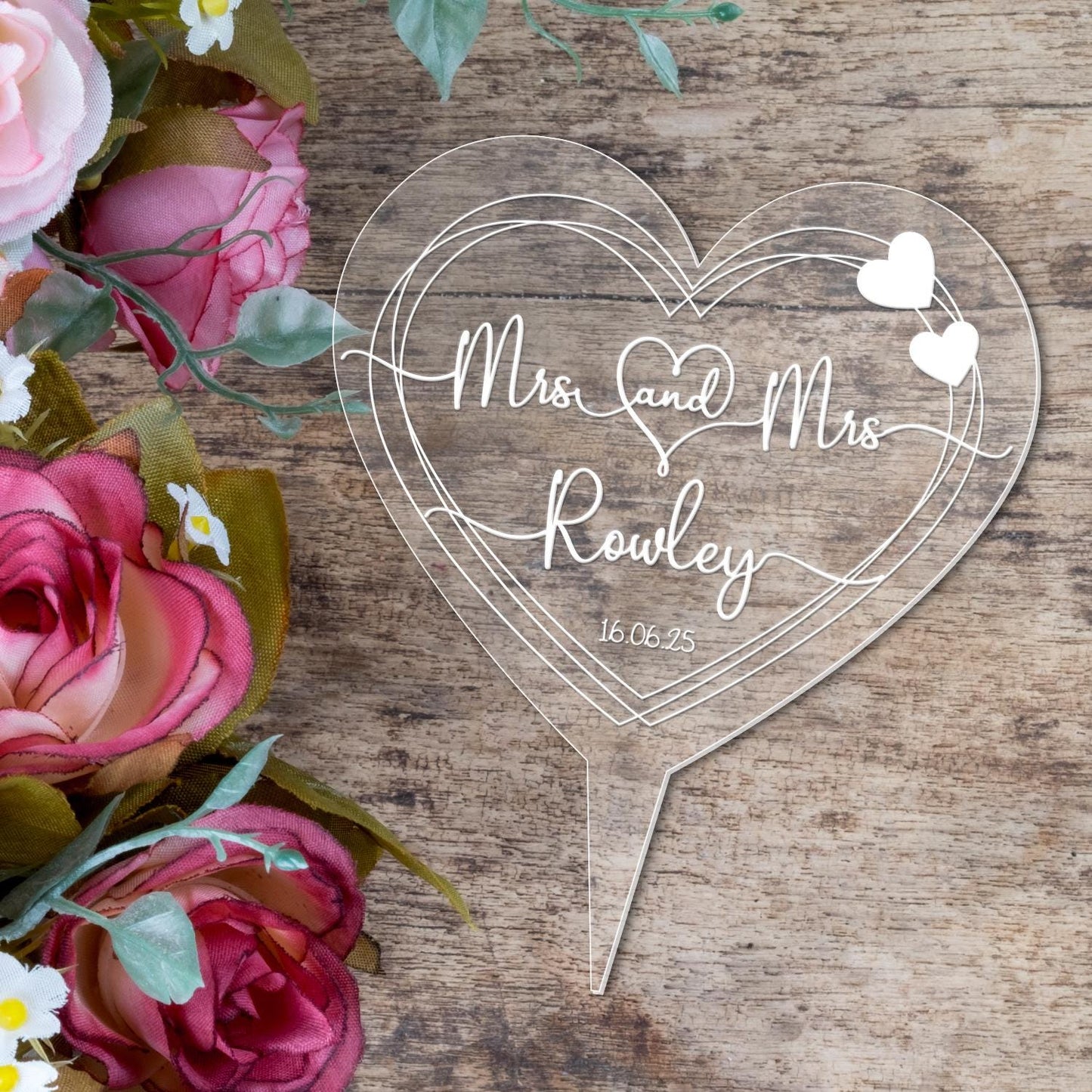 Personalised Wedding Cake Topper Mr & Mr Mrs And Mrs Gay Lgbt Heart Decoration