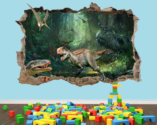 T Rex Dinosaur Wall Sticker Dinosaurs Species 3d Crack View Effect Poster Vinyl Children Bedroom
