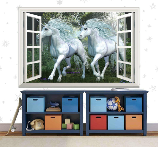 Unicorn Window View Wall Decal: Fantasy Girls Bedroom Mural