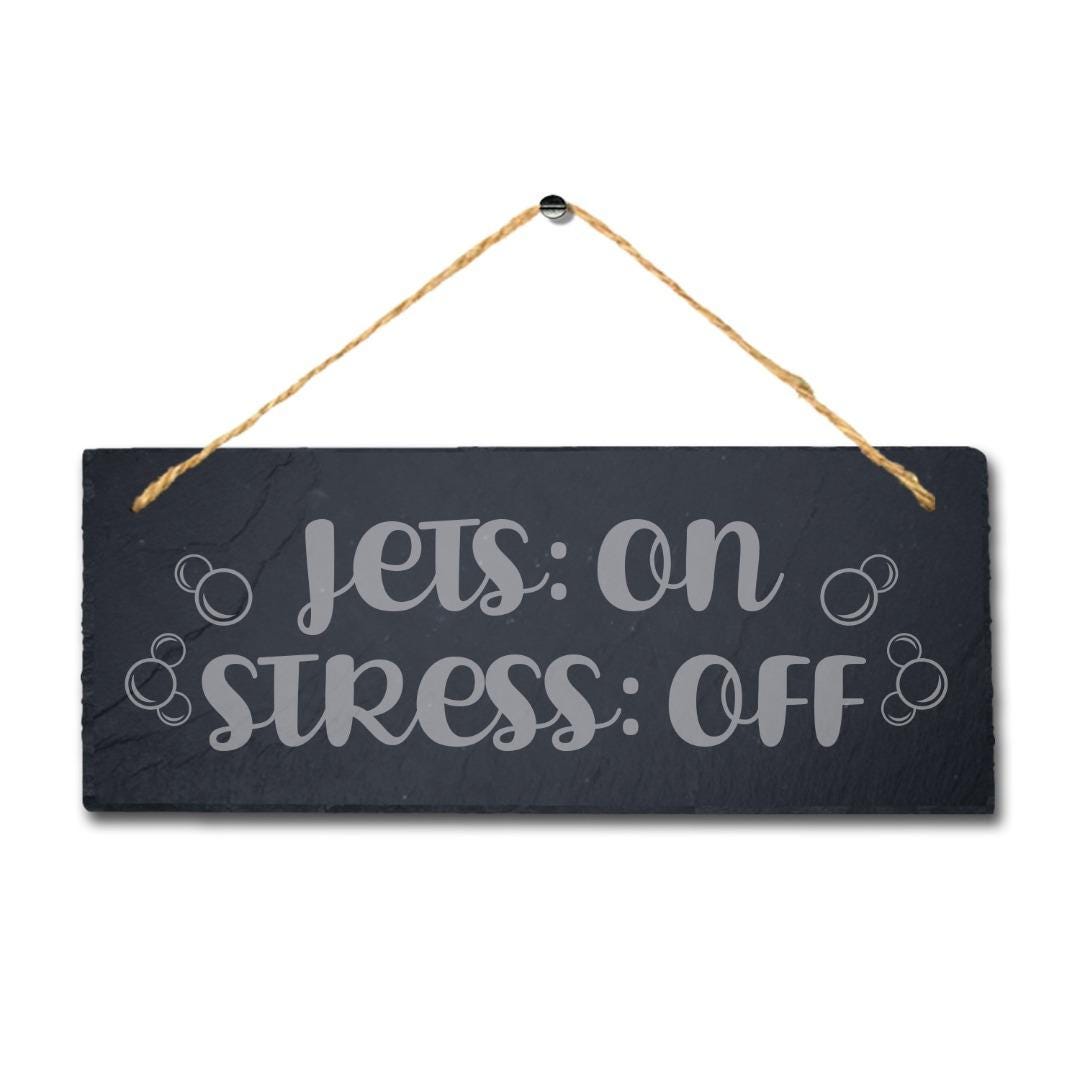 Lets On Stress Off Laser Engraved Hanging Slate Pool Decor Gift Plaque Sign