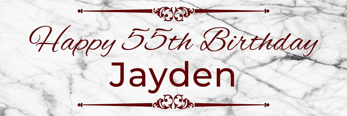 2 Personalised White Marble Effect Birthday Celebration Banner Decoration Poster
