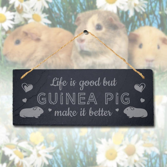 Guinea Pig Slate Sign: Engraved Hanging Plaque with Jute Rope