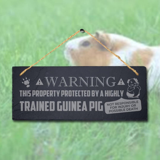Warning The Property Protected By Trained Guinea Pig Hanging Slate Pigsties Sign