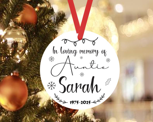 Personalised Memorial Christmas Bauble In Loving Memory Auntie Ceramic Ornament