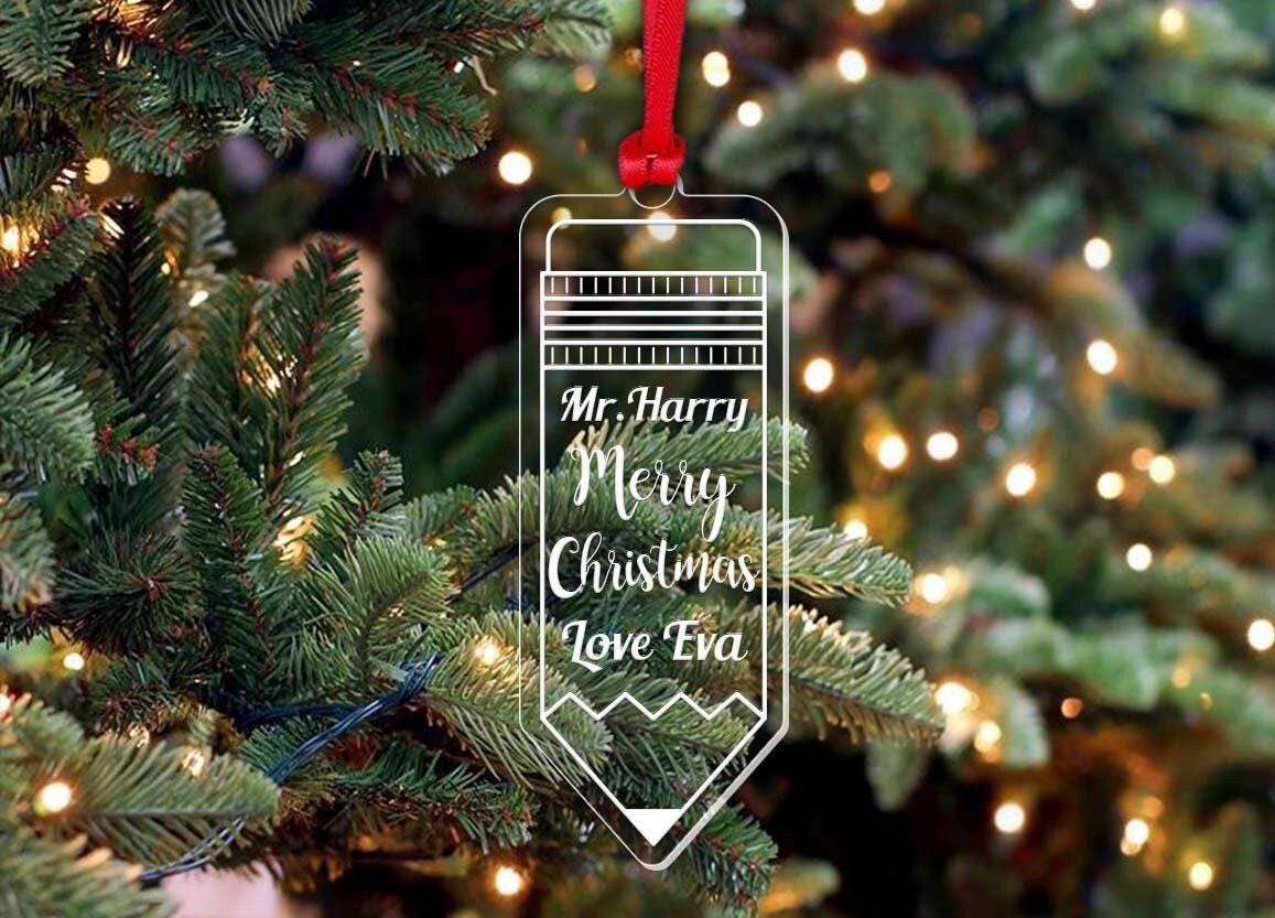 Personalised Christmas Bauble Teacher Nursery Teaching Assistant Pencil Ornament