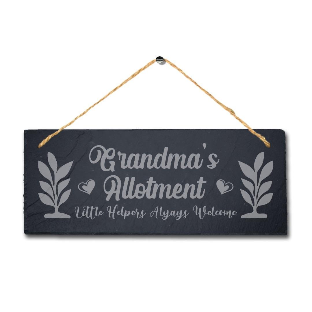 Grandmas Allotment Little Helper Always Welcome Hanging Slate Garden Decor Sign