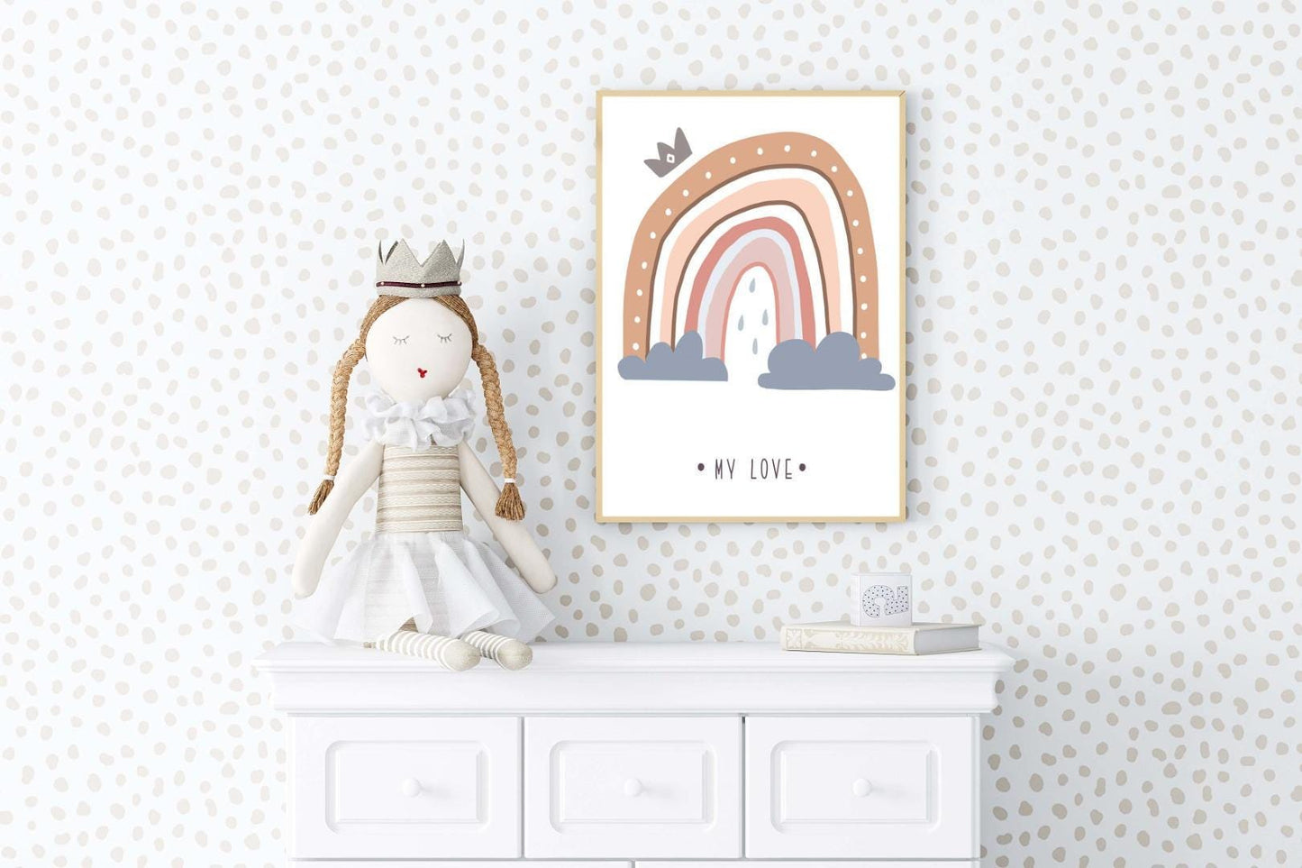 My Love Crown Girls Boho Watercolour Hand Painted Effect Rainbow Nursery Poster