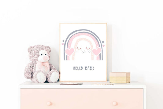 Baby Girls Boho Watercolour Hand Painted Effect Rainbow Nursery Wall Art Poster