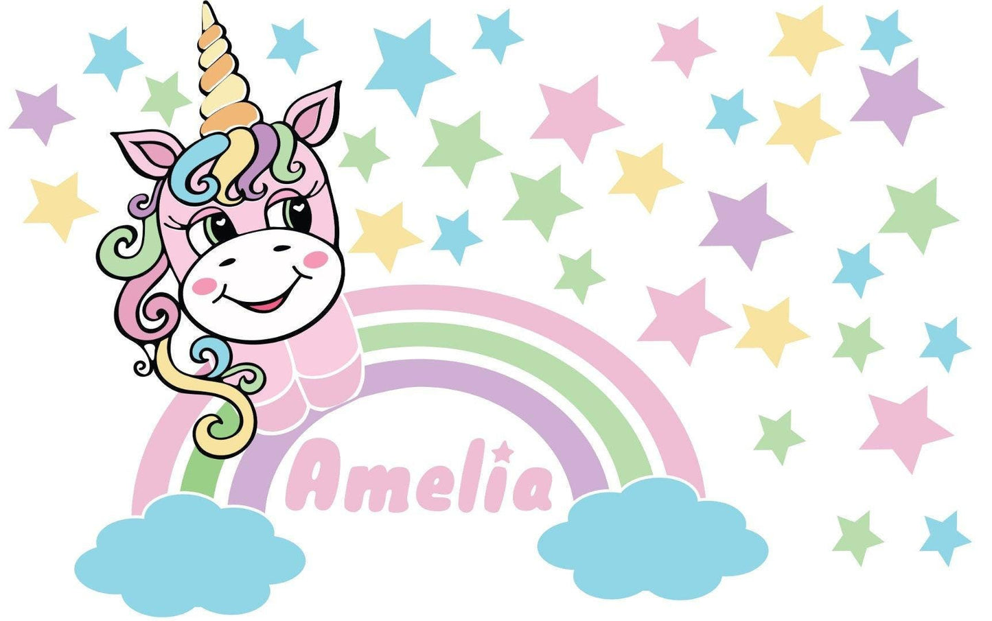 Unicorn Wall Sticker Personalised Name Girls Bedroom Nursery Kids Rainbow Vinyl