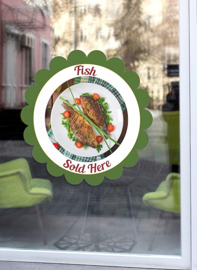 Fish Sold Here Window Sticker: Restaurant Catering Van POS Sign
