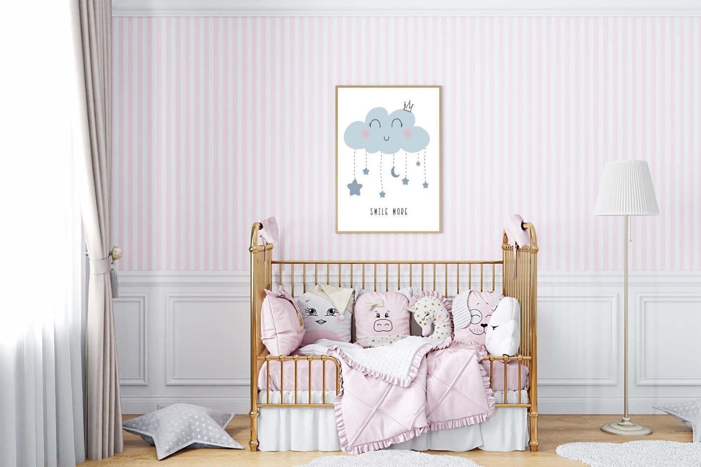 Smile Clouds Girls Boho Watercolour Hand Painted Effect Nursery Wall Art Poster