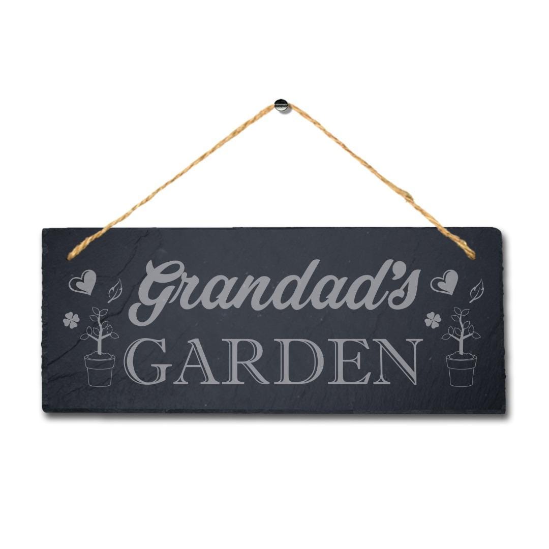Grandads Garden Love Engraved Hanging Slate Garden Fathers Day Plaque Sign