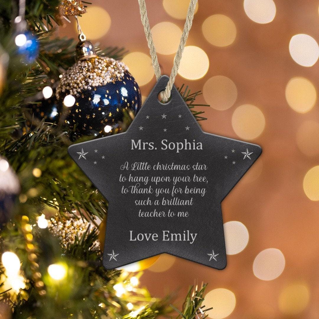 Personalised Teacher Christmas Bauble: Acrylic Star Xmas Tree Decor