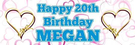 Personalised Heart Birthday Banner: Gold Party Decorations (Set of 2)